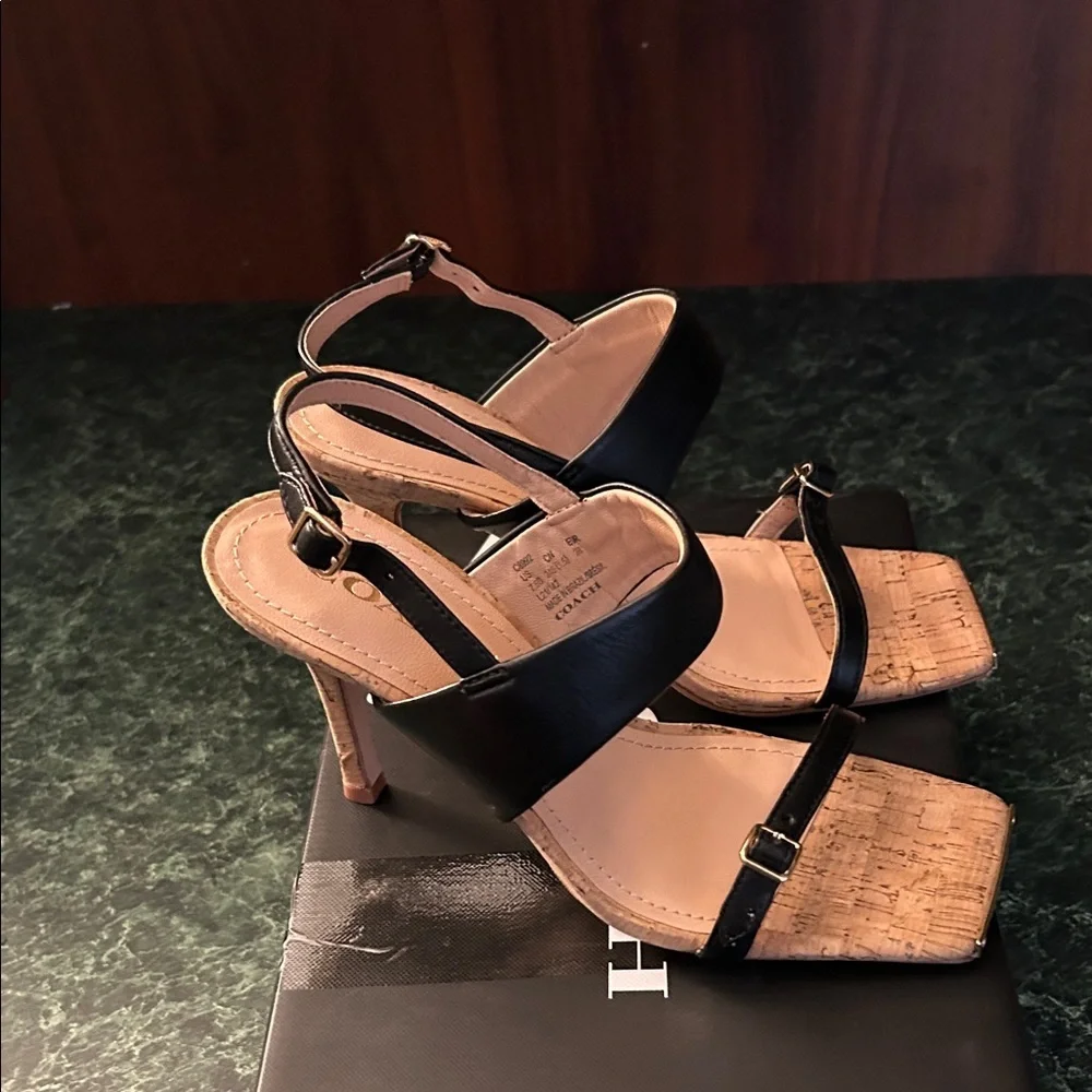 Coach Black and Tan Strappy Heels